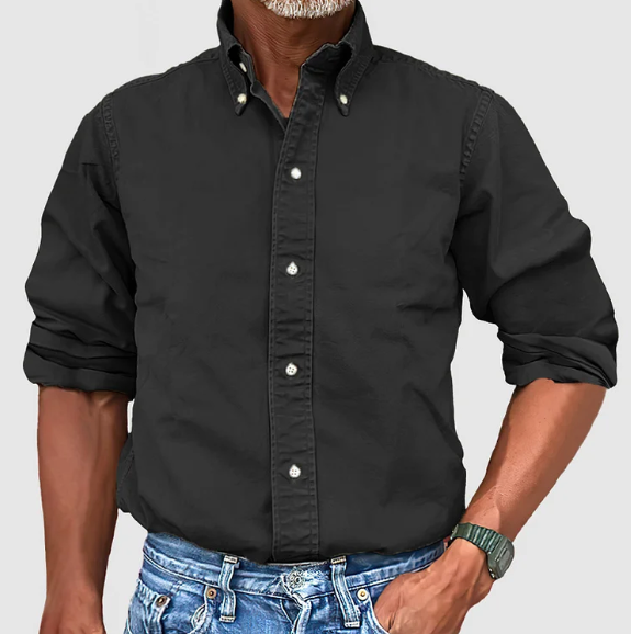 Klassisk Langærmet Herreskjorte – Casual Button-Down Skjorte
