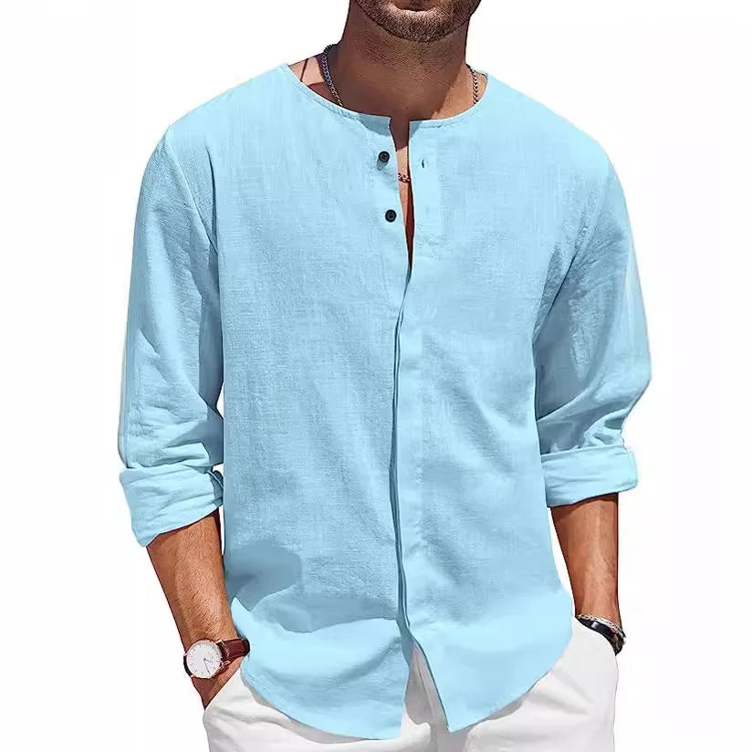 Carlson Linned Henley Sommerskjorte