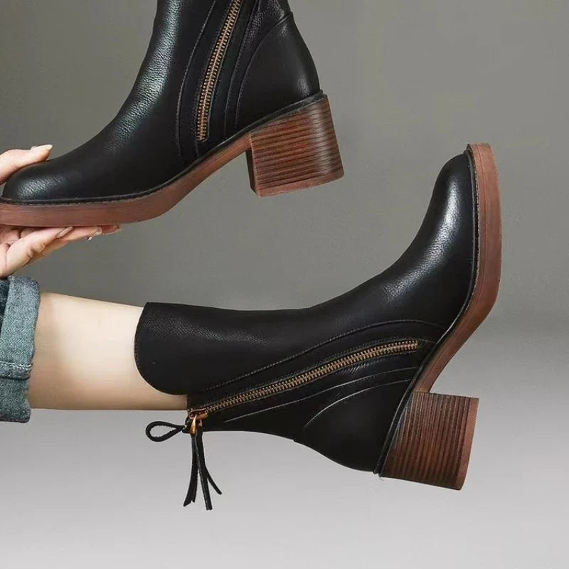 Bottines pour femmes à talon bloc et fermeture à glissière