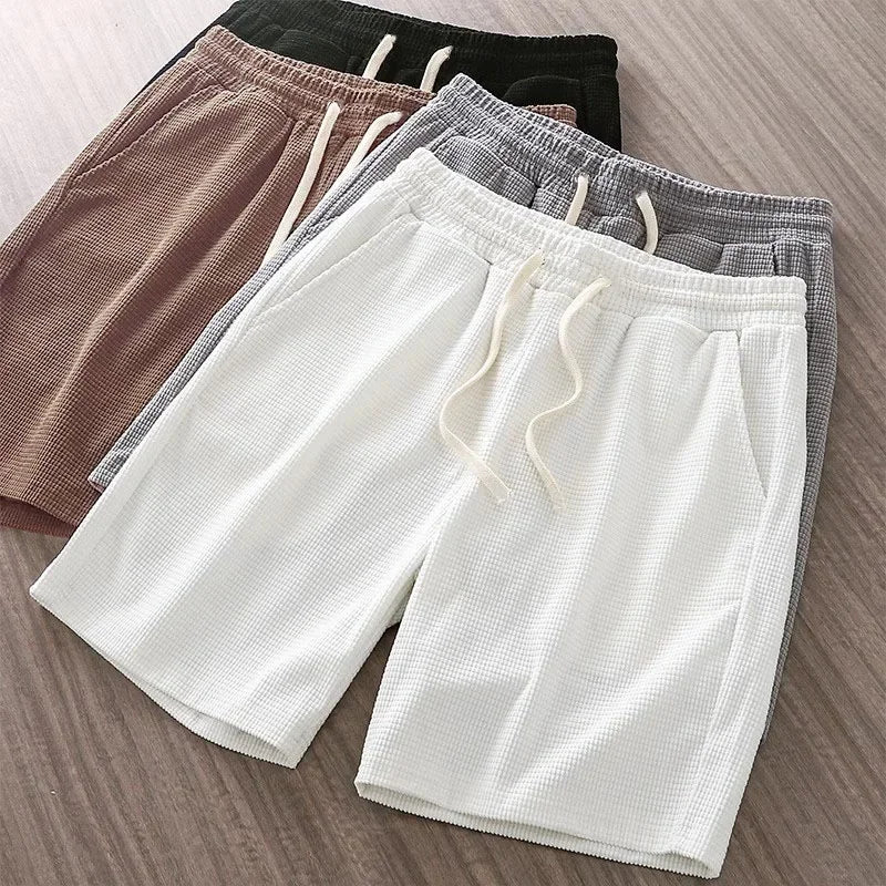 Cómodos pantalones cortos para hombre en tejido waffle con cintura elástica