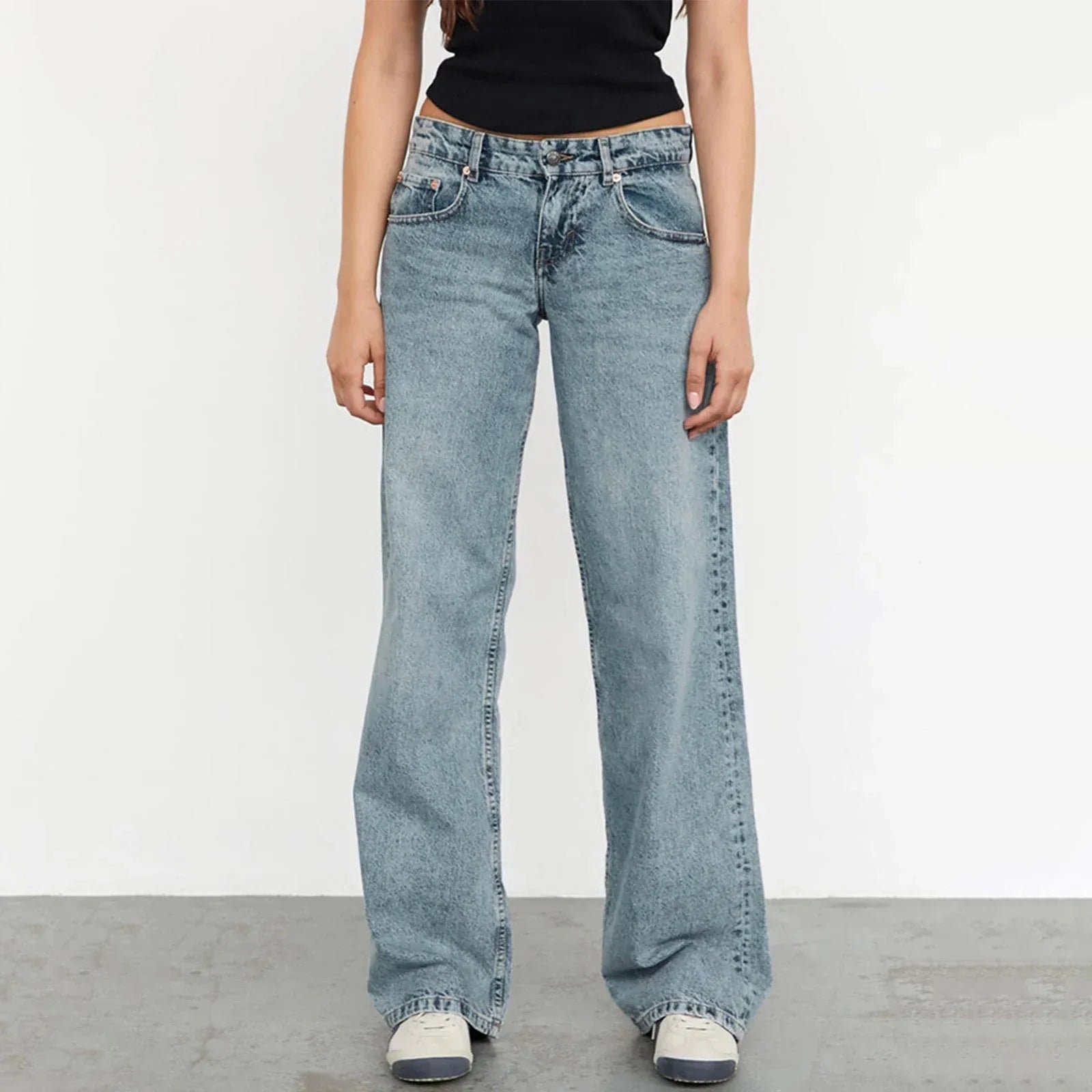 Jeans baggy de tiro bajo y pierna ancha para mujer | Pantalones de mezclilla vintage con ajuste suelto y estilo streetwear | Calidad resistente