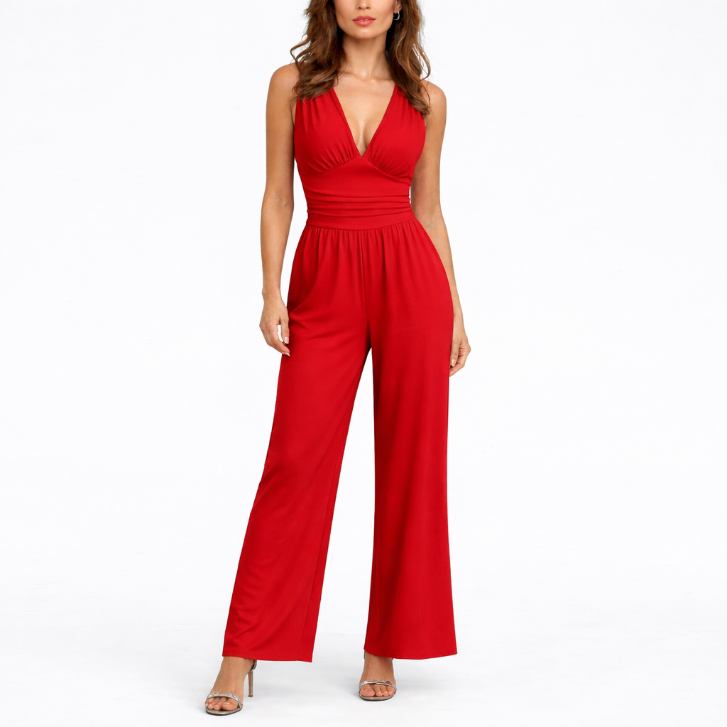 Ærmeløs Jumpsuit til Dame med V-Hals og Vide Ben
