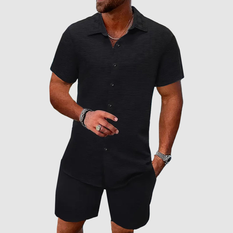 Herre Sommersæt med Kortærmet Skjorte og Shorts