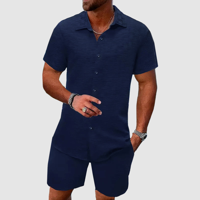 Herre Sommersæt med Kortærmet Skjorte og Shorts