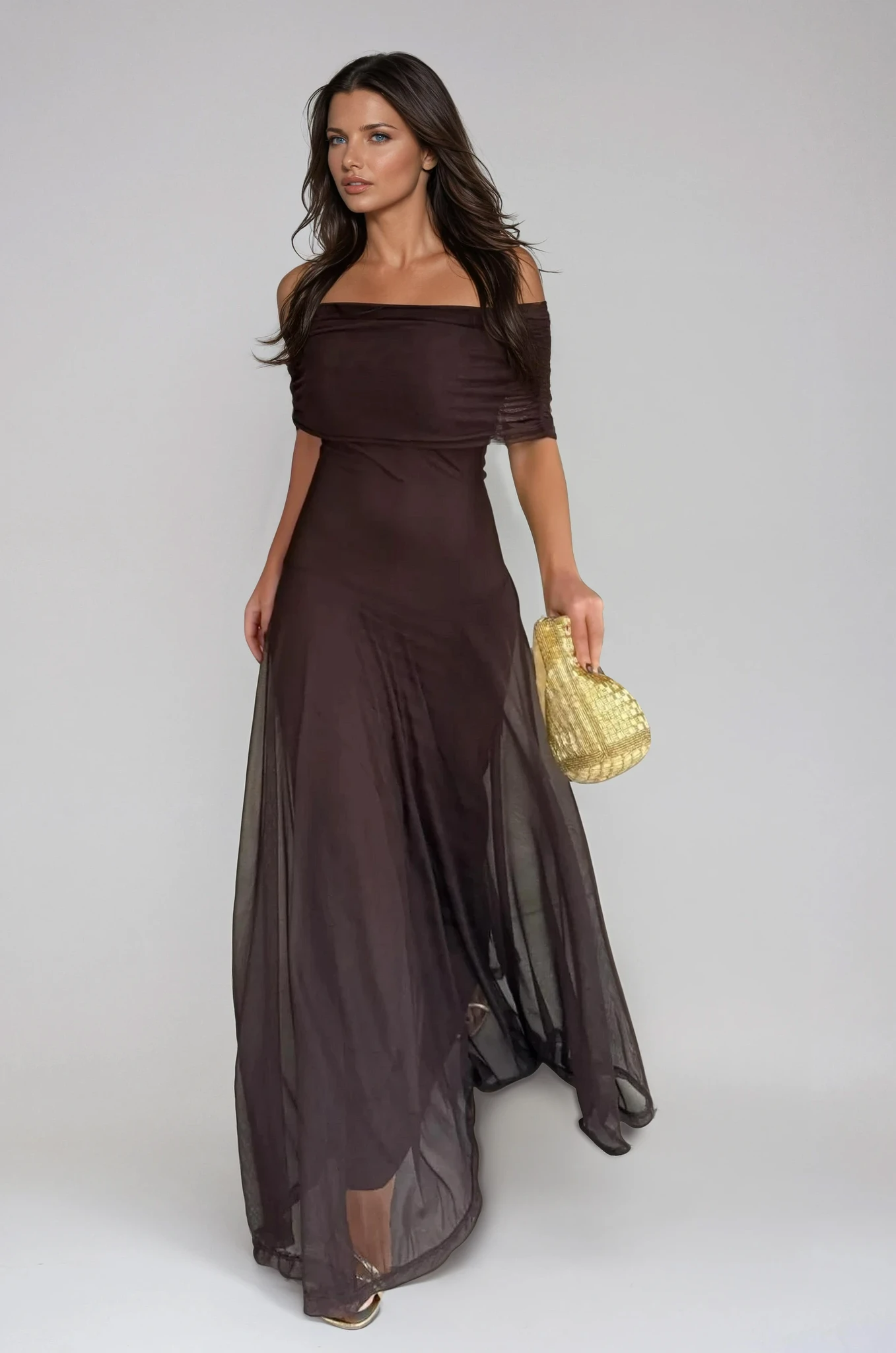 Vestido de ceremonia elegante Lang para mujer con capa de malla