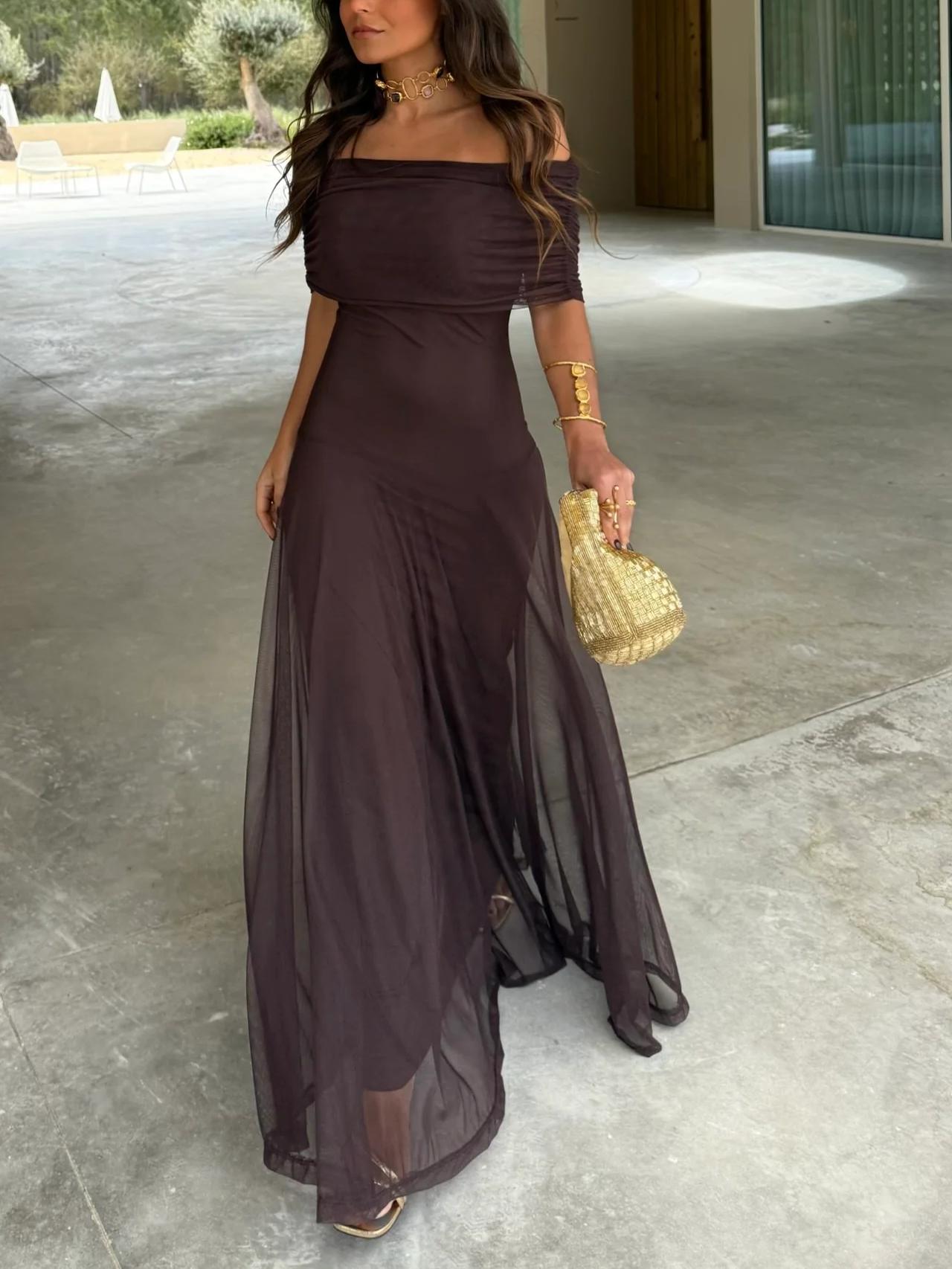 Vestido de ceremonia elegante Lang para mujer con capa de malla