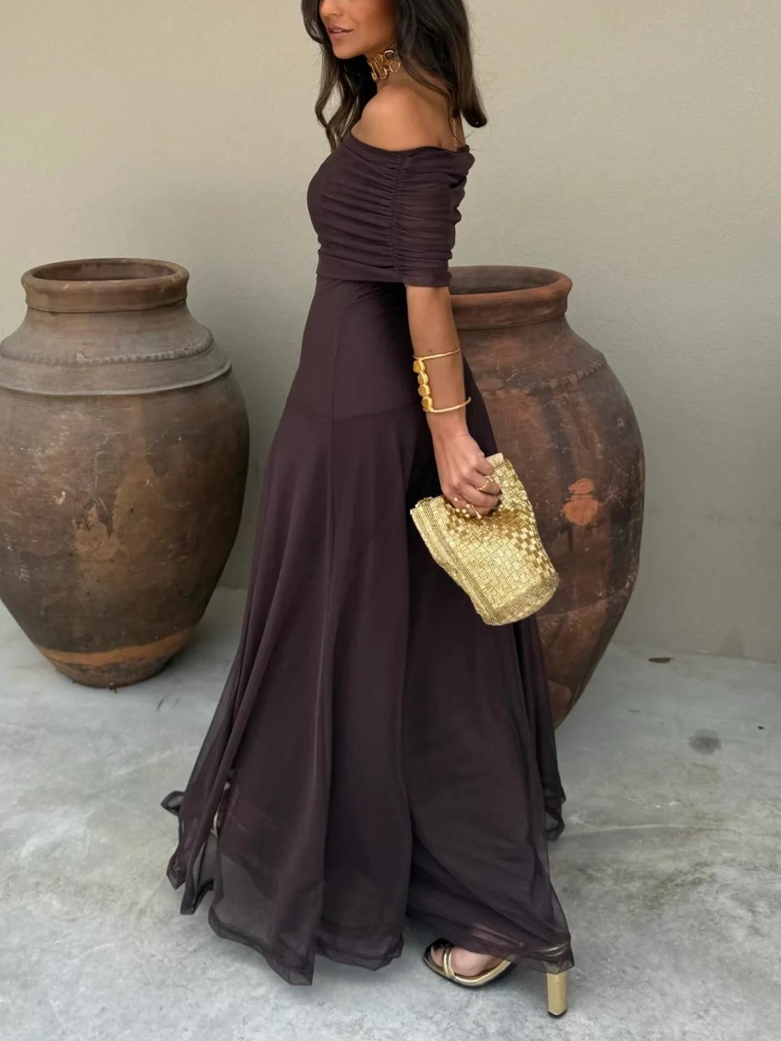 Vestido de ceremonia elegante Lang para mujer con capa de malla