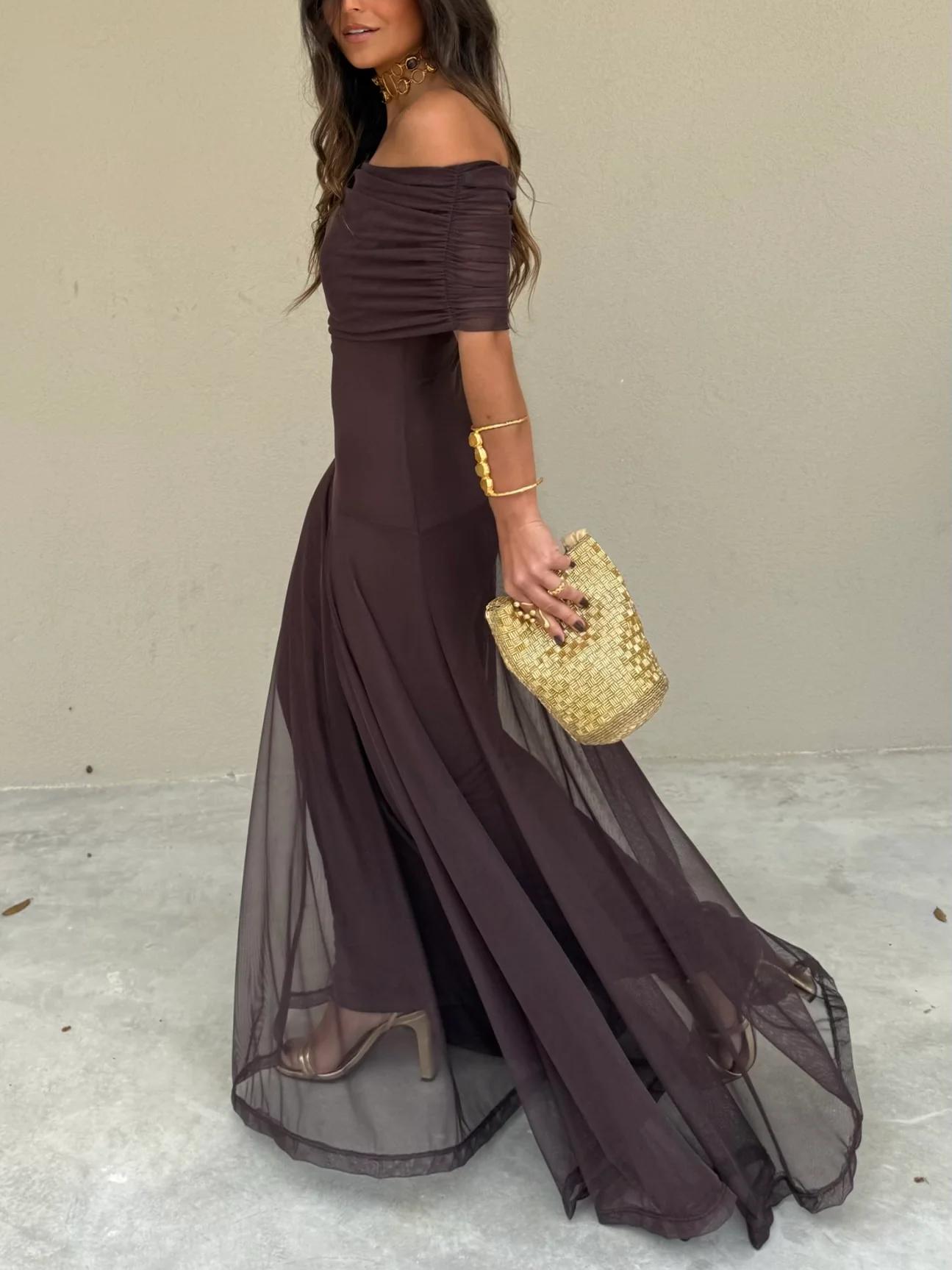 Vestido de ceremonia elegante Lang para mujer con capa de malla