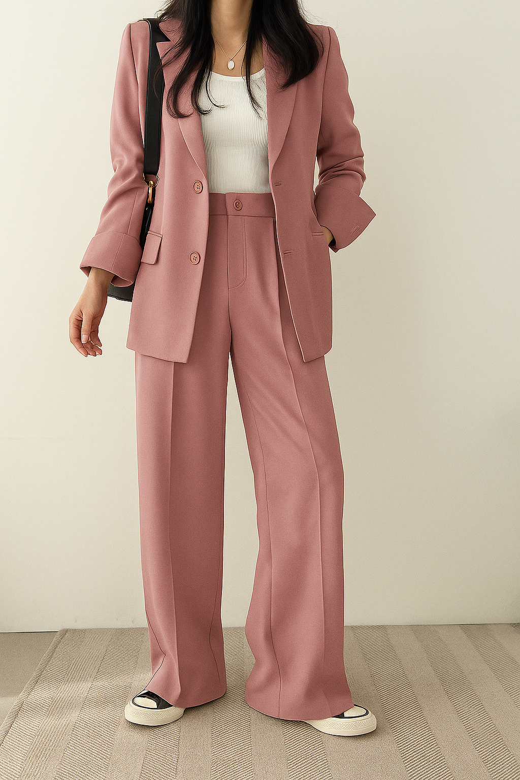 Reign Dames Tweedelig Pak met Blazer en Wijde Pantalon – Elegante 2-Delige Set voor Werk & Casual