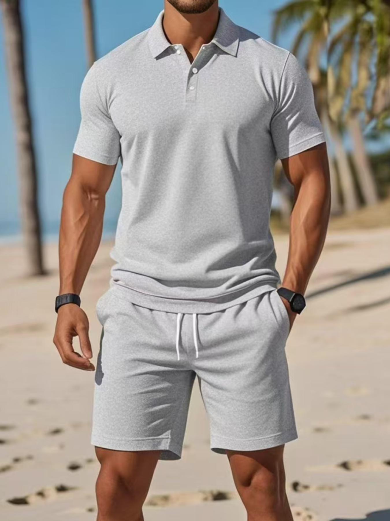 Herre Todelt Polo Sæt med Shorts i Komfortabel Pasform