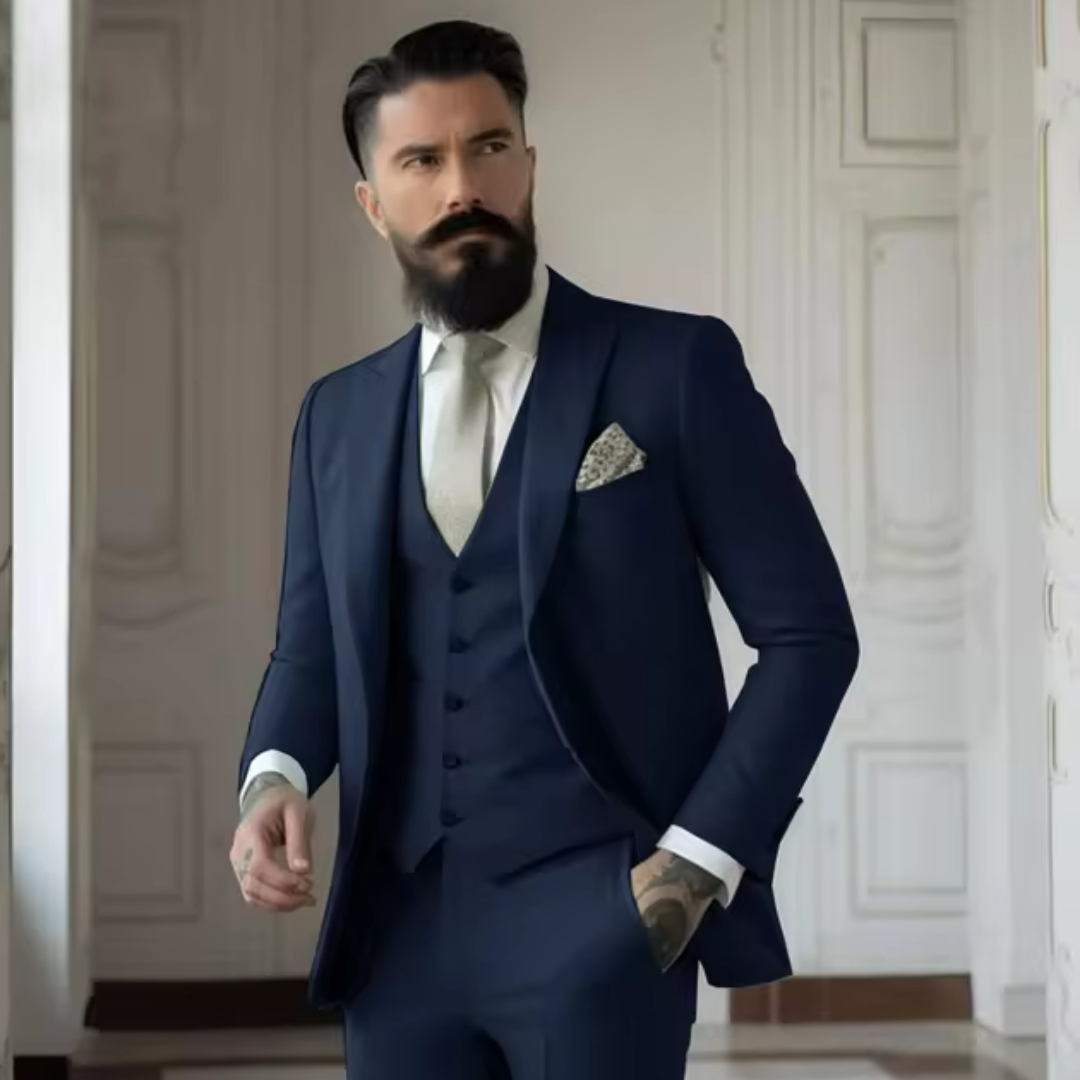 Bellivaro | Klassisk Tredelt Salve Bryllupssæt til Herrer Med Elegant Finish