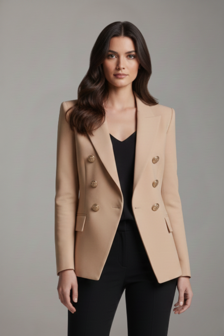 Dobbeltradet blazer til damer med guldknapper | Klassisk figursyet jakke til kontoret og festlige sommerdage i let design