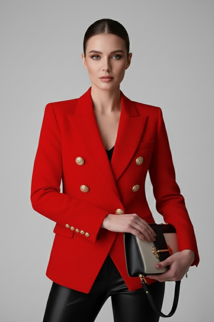 Dobbeltradet blazer til damer med guldknapper | Klassisk figursyet jakke til kontoret og festlige sommerdage i let design