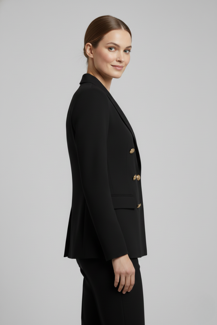Dobbeltradet blazer til damer med guldknapper | Klassisk figursyet jakke til kontoret og festlige sommerdage i let design