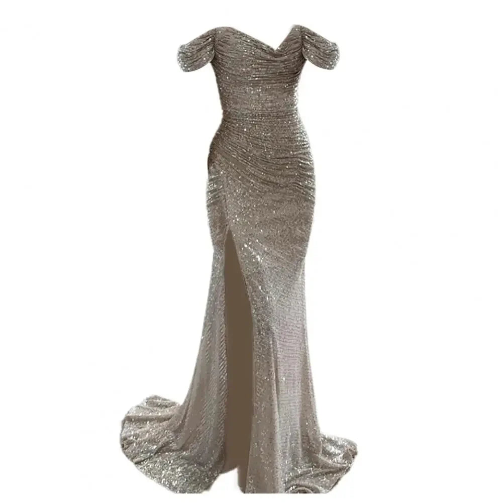 Women’s Dress with Off‑Shoulder V‑Neckline and Floor‑Length Hem