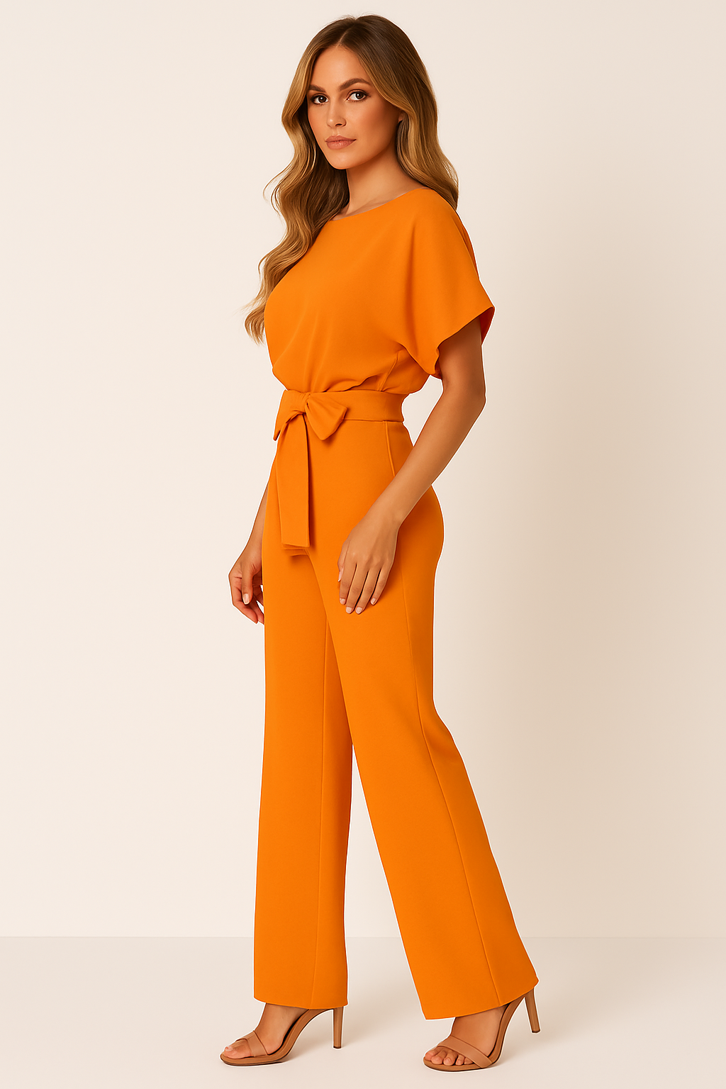 Dame Jumpsuit med Flagermusærmer og Bindebælte