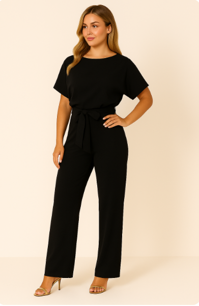 Dame Jumpsuit med Flagermusærmer og Bindebælte