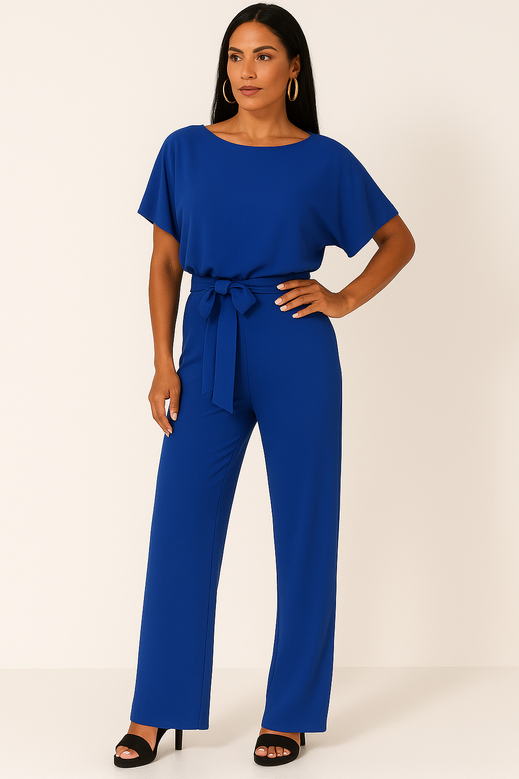 Dame Jumpsuit med Flagermusærmer og Bindebælte