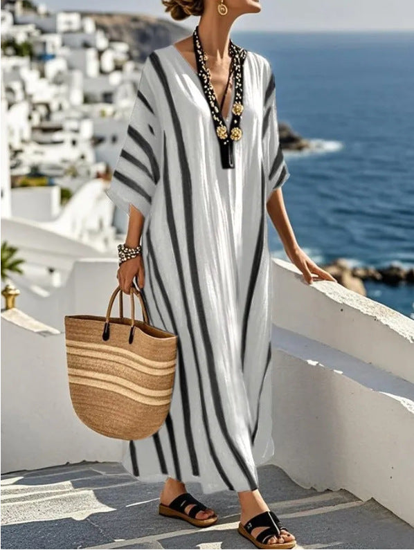 Lehké proužkované kaftan maxi šaty