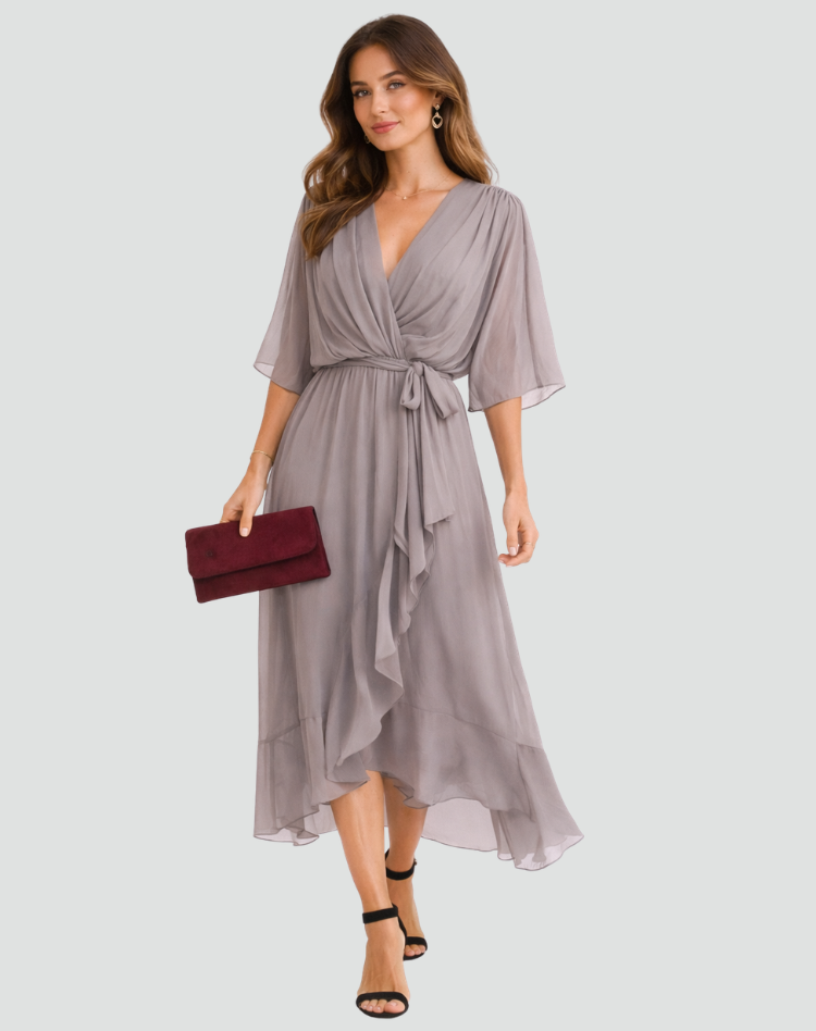 Dame Slå-Om Sommerkjole Maxi – Elegant Lang Kjole med V-Hals til Ferie & Hverdag