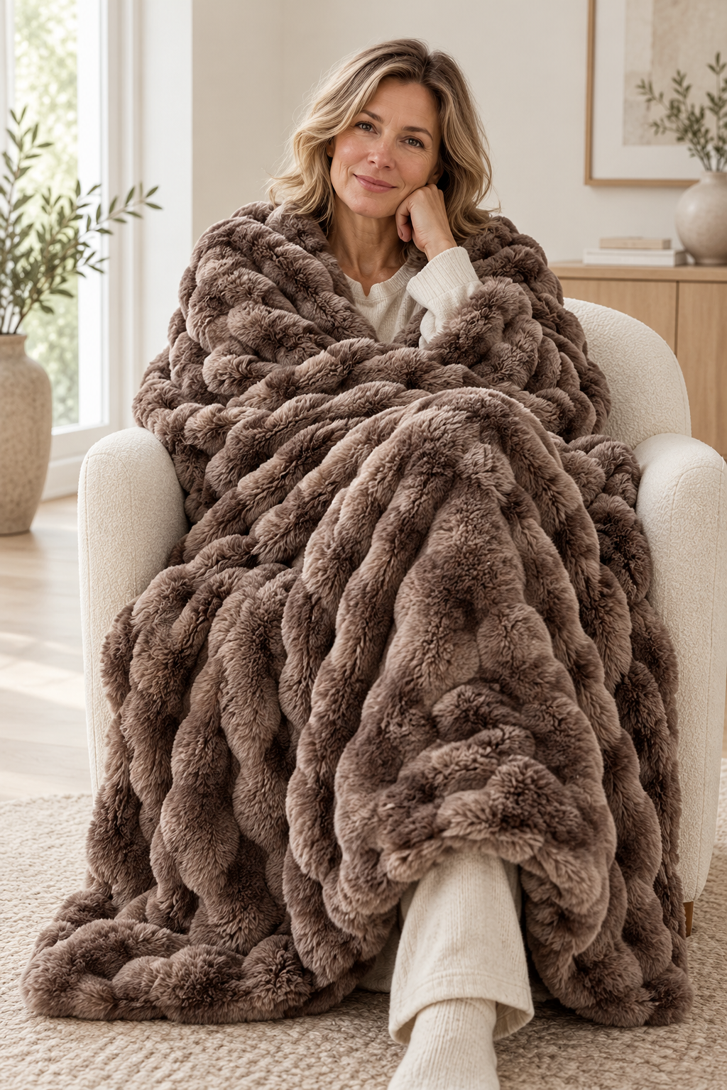 Fluffy Faux Fur Tæppe med Boblestruktur – 100 × 160 cm