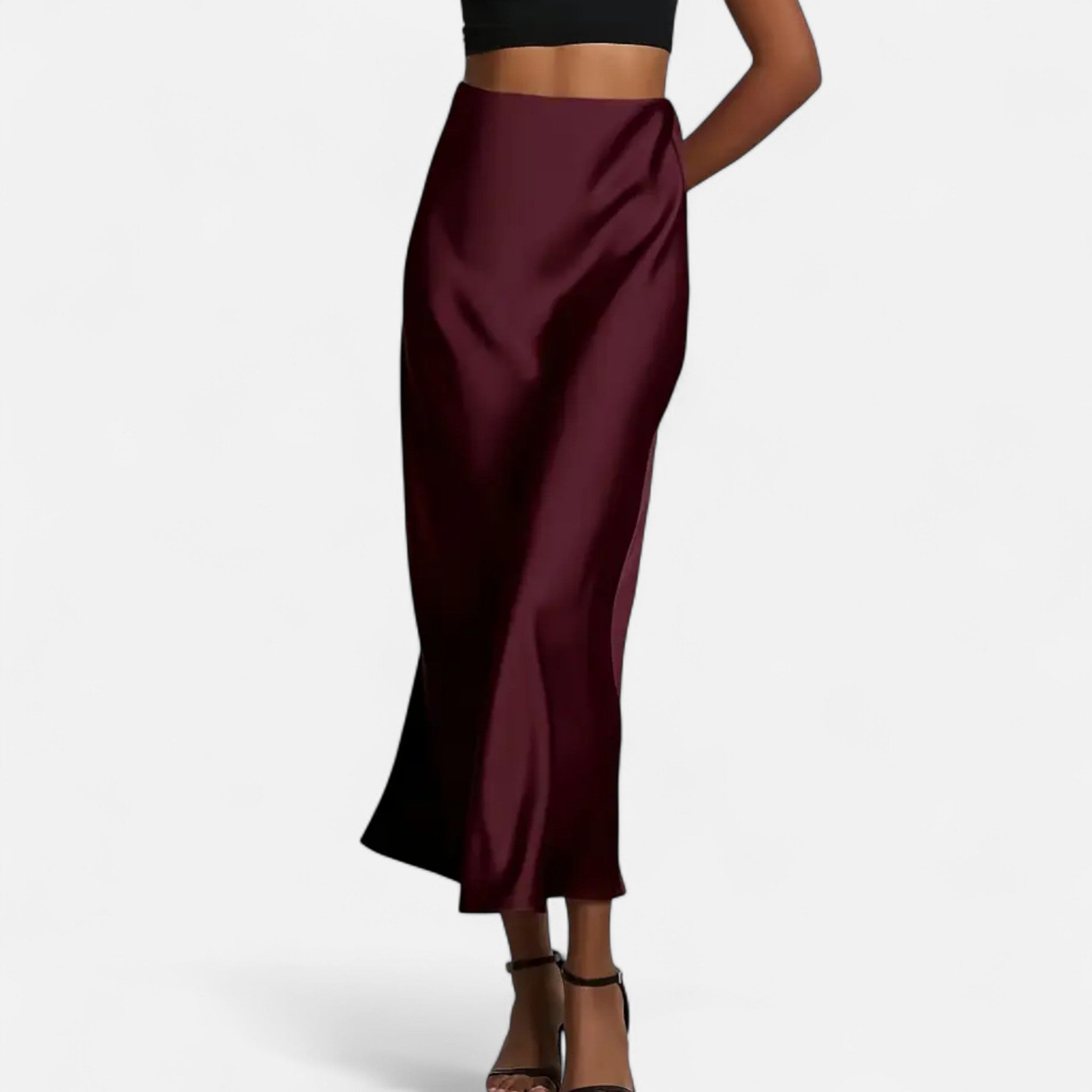 Women's High-Waisted Satin Midi Skirt