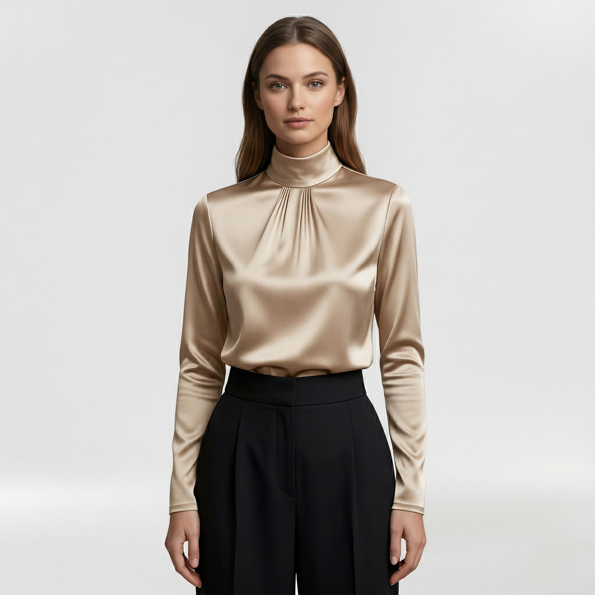Plisovaná halenka pro ženy s vysokým límcem pro formální a elegantní příležitosti