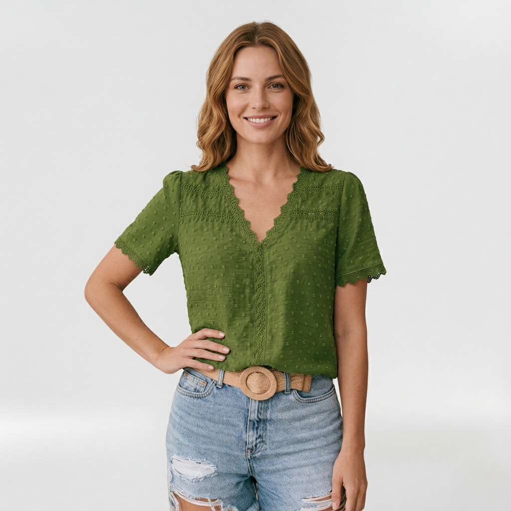 Halenka pro ženy ve větších velikostech s krátkými rukávy a výstřihem do V pro každodenní nošení