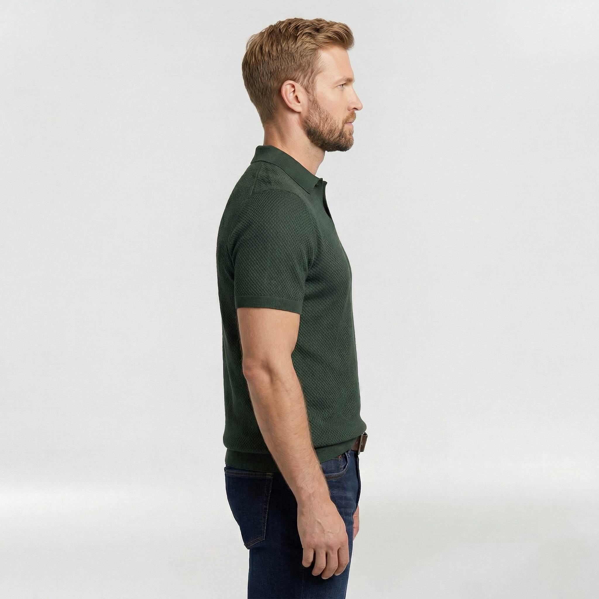 Camiseta tipo polo para hombre en tejido texturizado con mangas cortas para uso diario