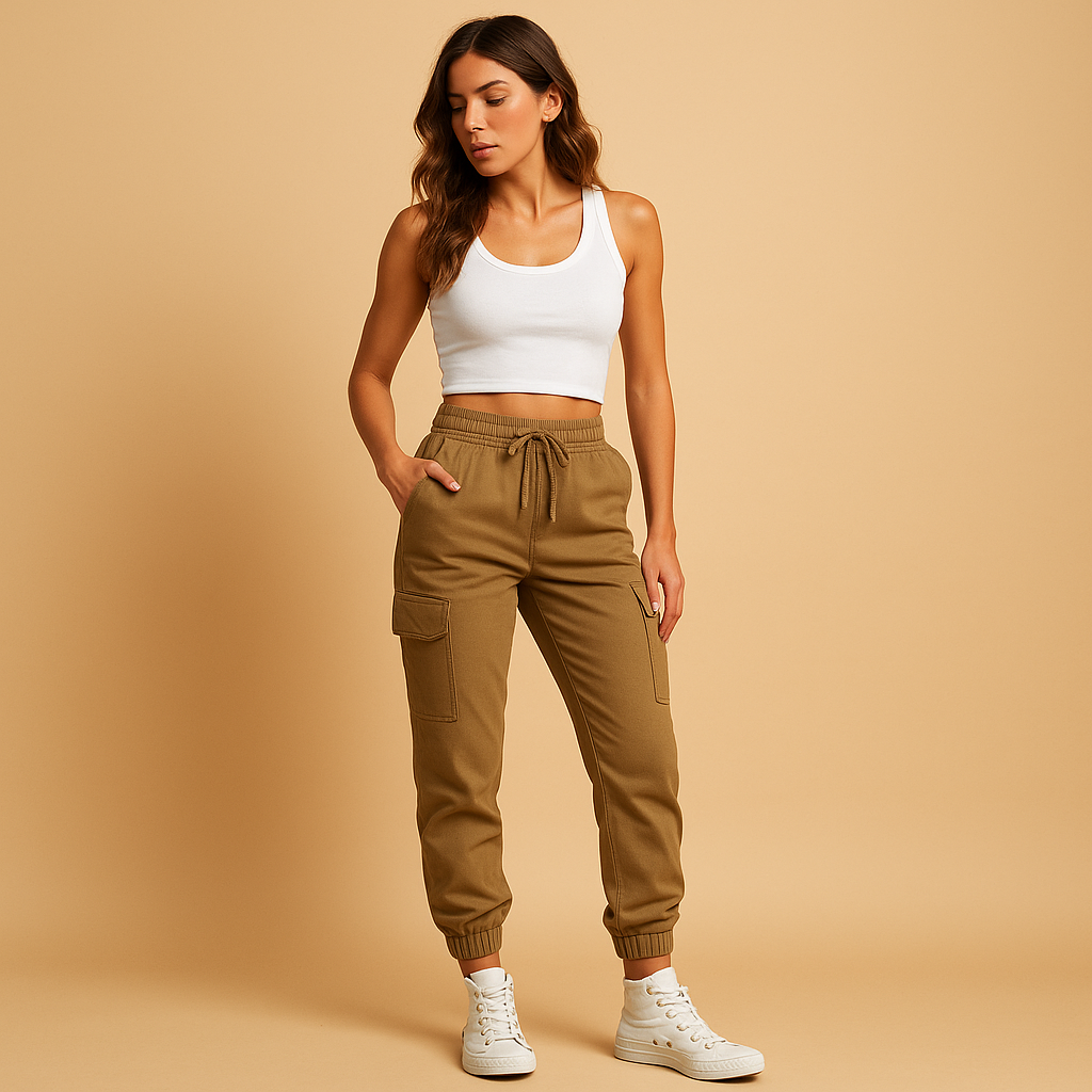 Aansluitende Cargo Broek met Hoge Taille voor Dames