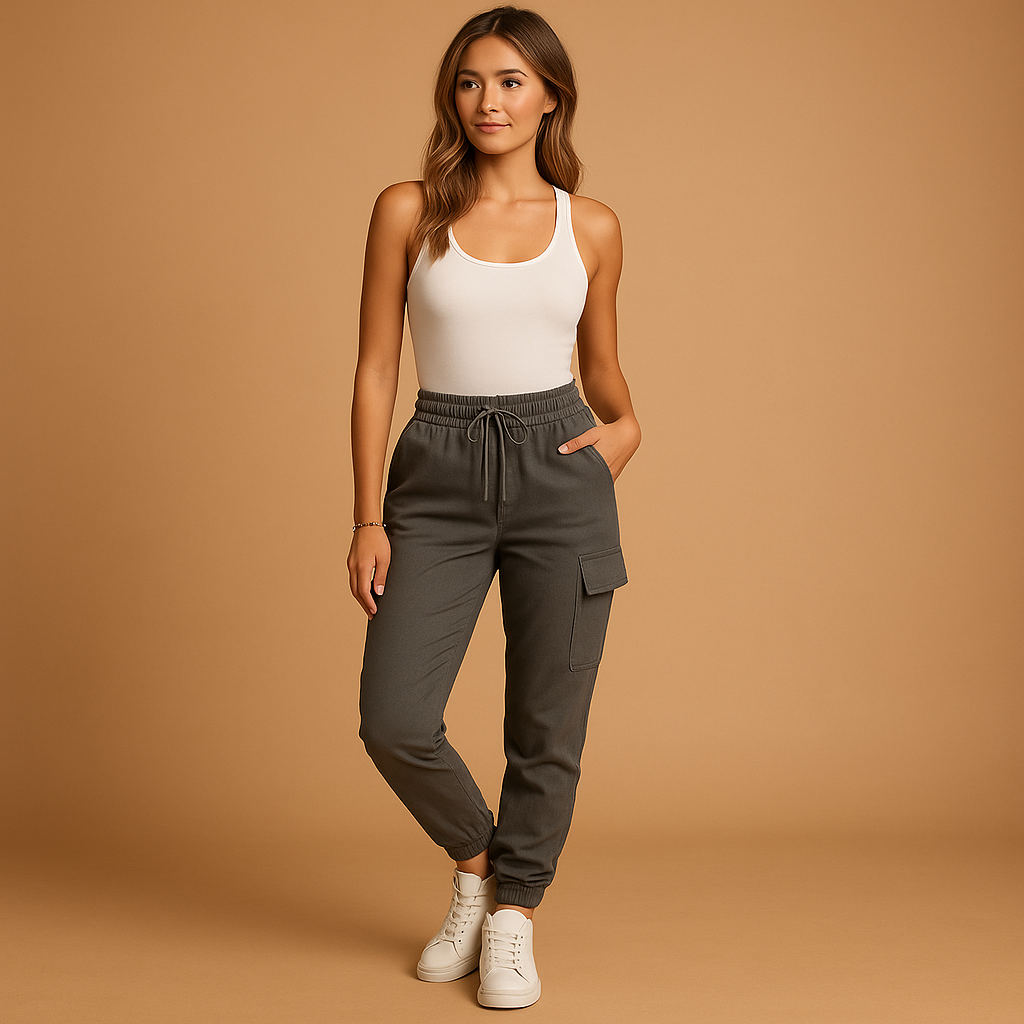 Aansluitende Cargo Broek met Hoge Taille voor Dames