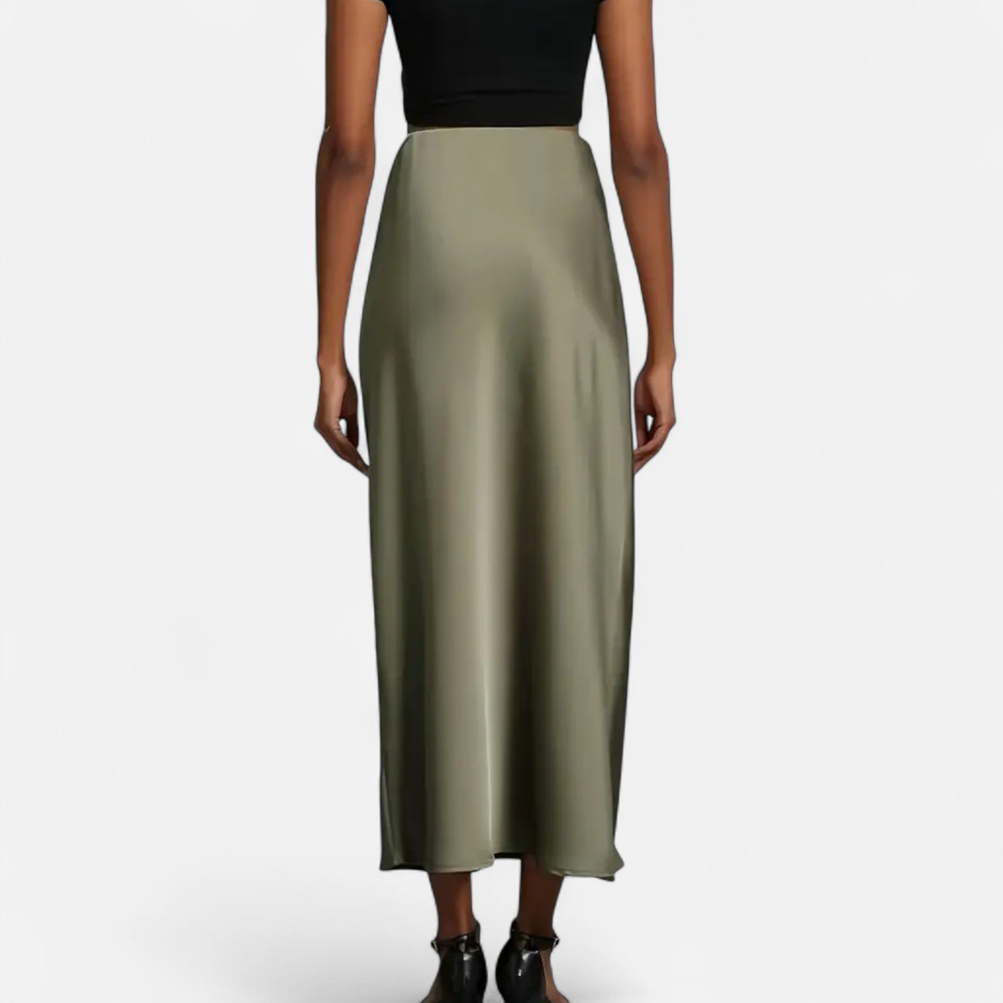 Women's High-Waisted Satin Midi Skirt