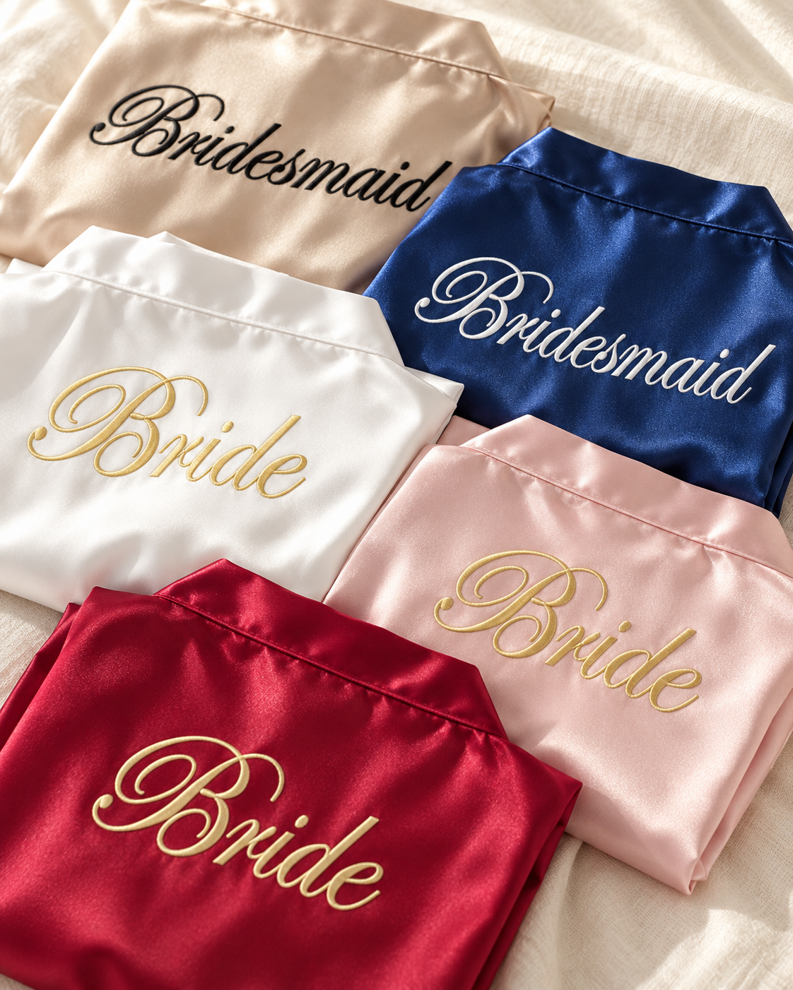 Satin Morgenkåber til Brud & Brudepiger med Broderi
