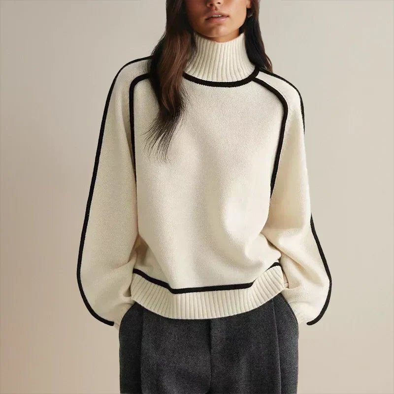 Oversized Rullekravestrik til Kvinder med Kontrastkanter