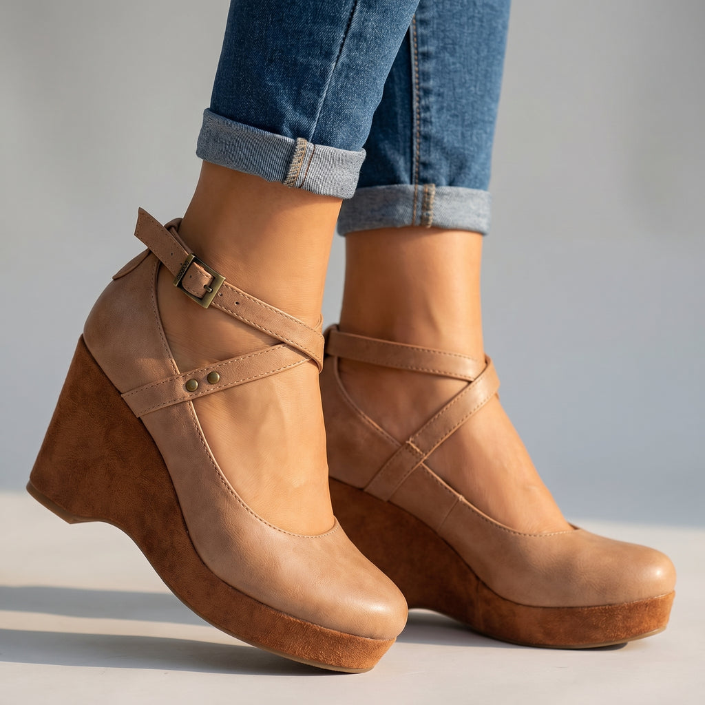 Annabel Cross Strap Wedges