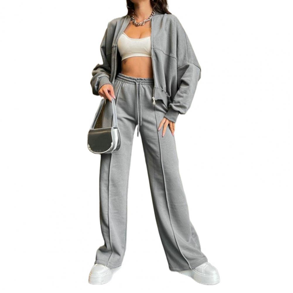Tracksuit Sæt til Kvinder med Zip Neck og Vide Bukser