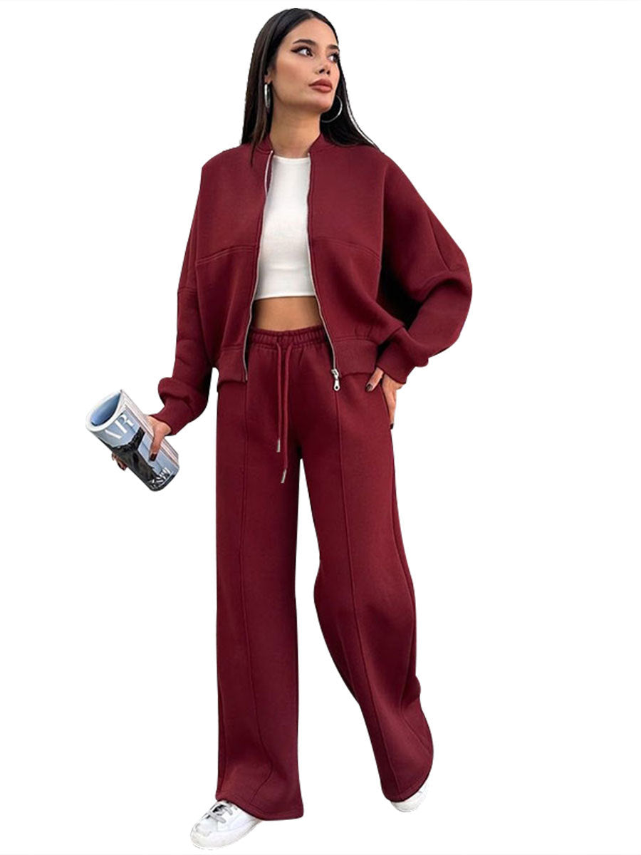 Tracksuit Sæt til Kvinder med Zip Neck og Vide Bukser