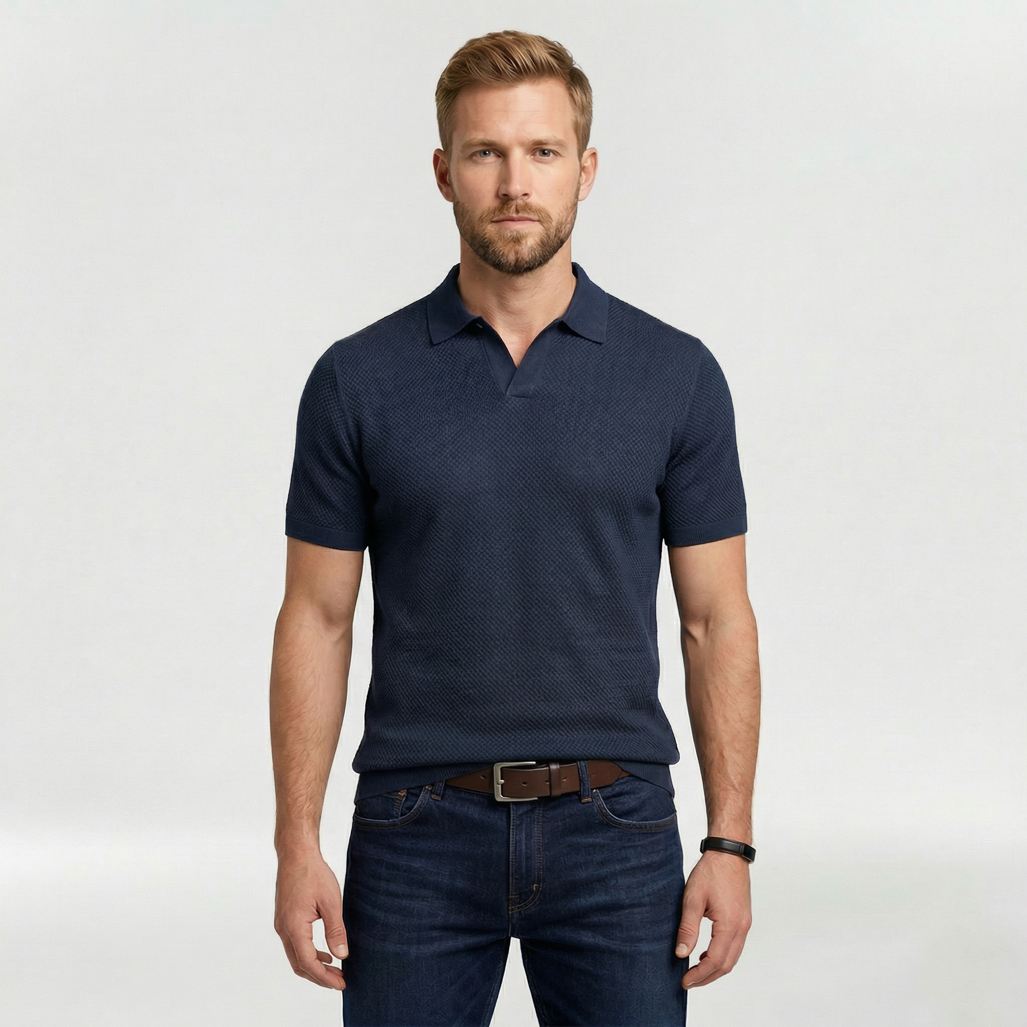 Camiseta tipo polo para hombre en tejido texturizado con mangas cortas para uso diario
