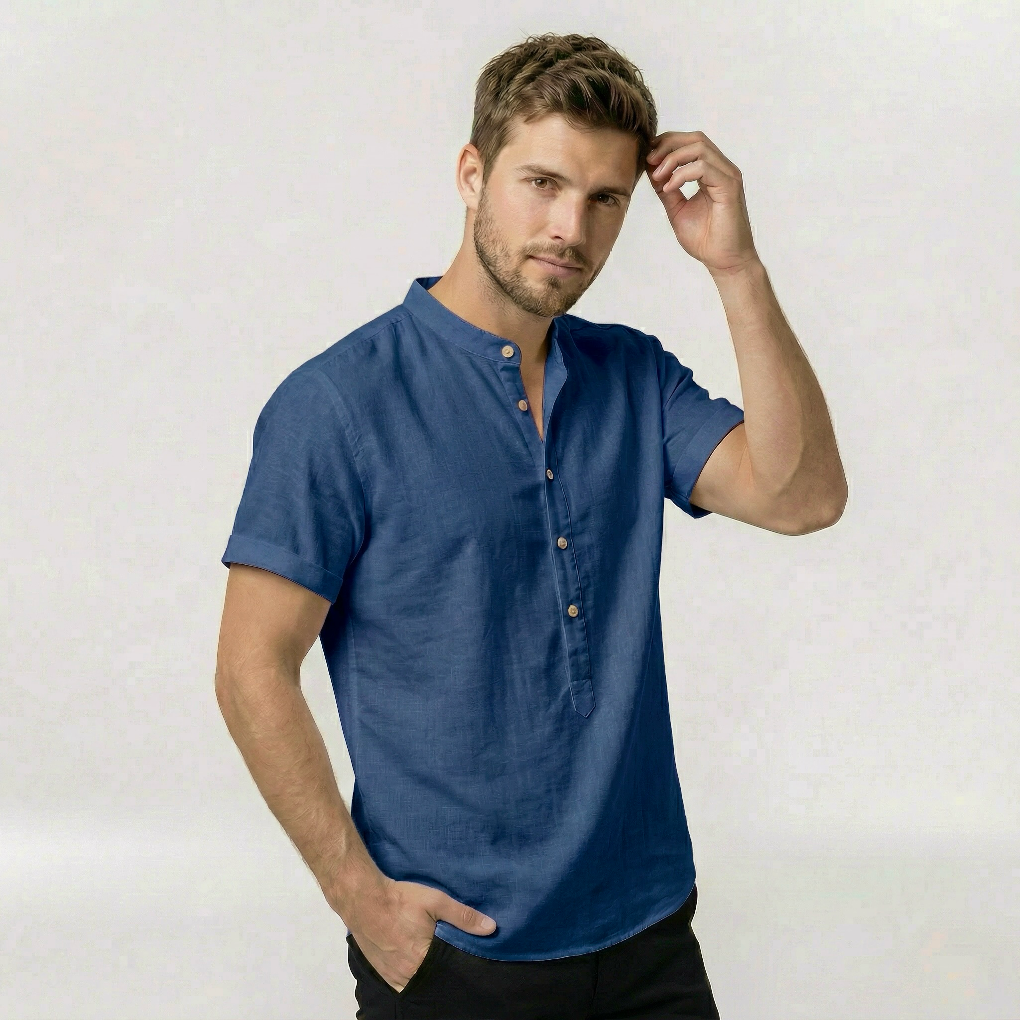 Chemise à manches courtes pour homme avec fermeture à boutons et design léger pour un usage quotidien