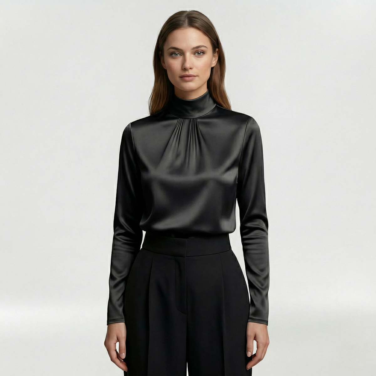 Plisovaná halenka pro ženy s vysokým límcem pro formální a elegantní příležitosti