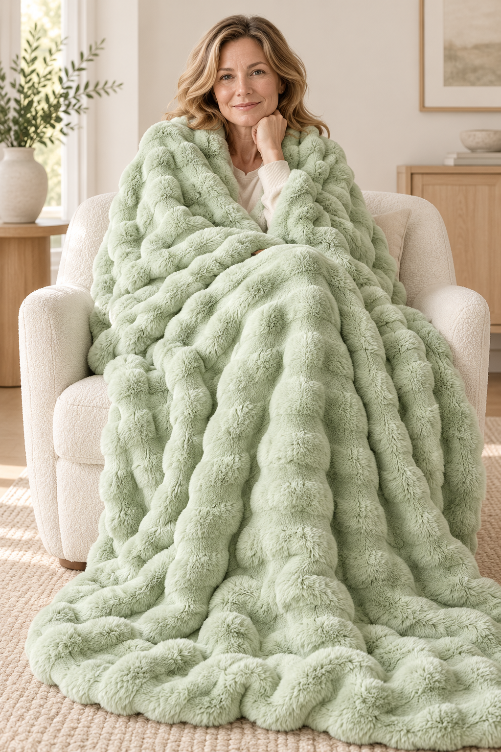 Fluffy Faux Fur Tæppe med Boblestruktur – 100 × 160 cm