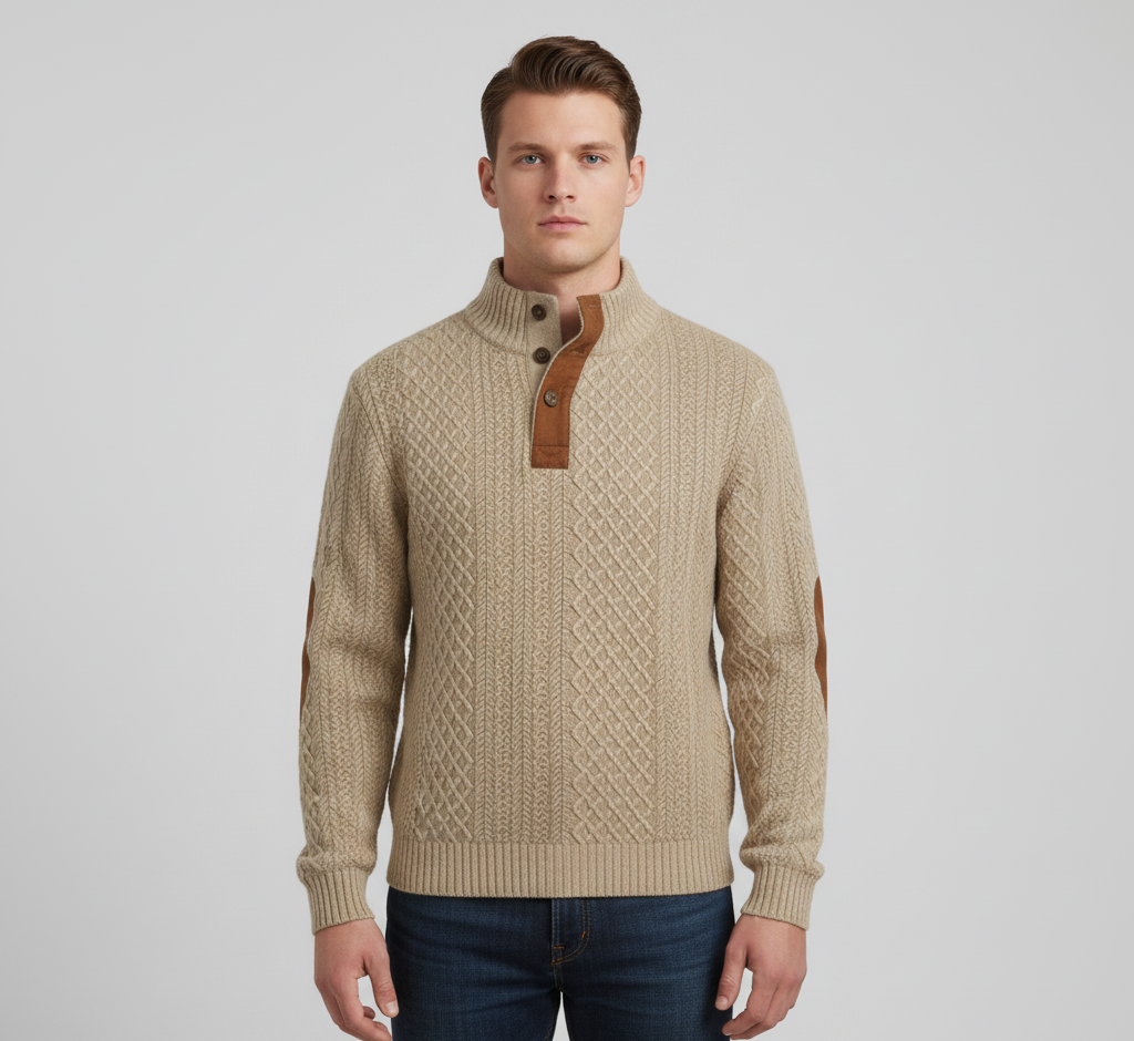 Bellivaro herre kabelstrik trøje med halv knaplukning