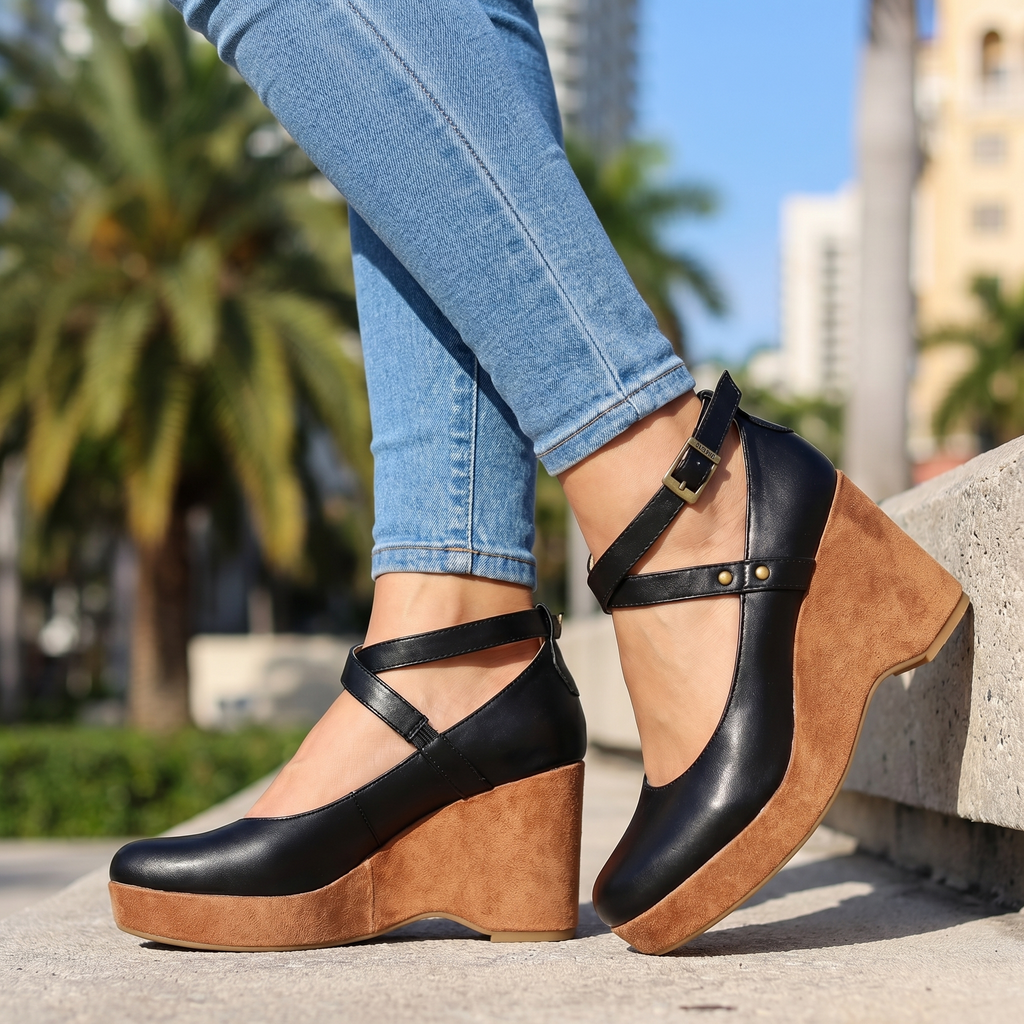 Annabel Cross Strap Wedges