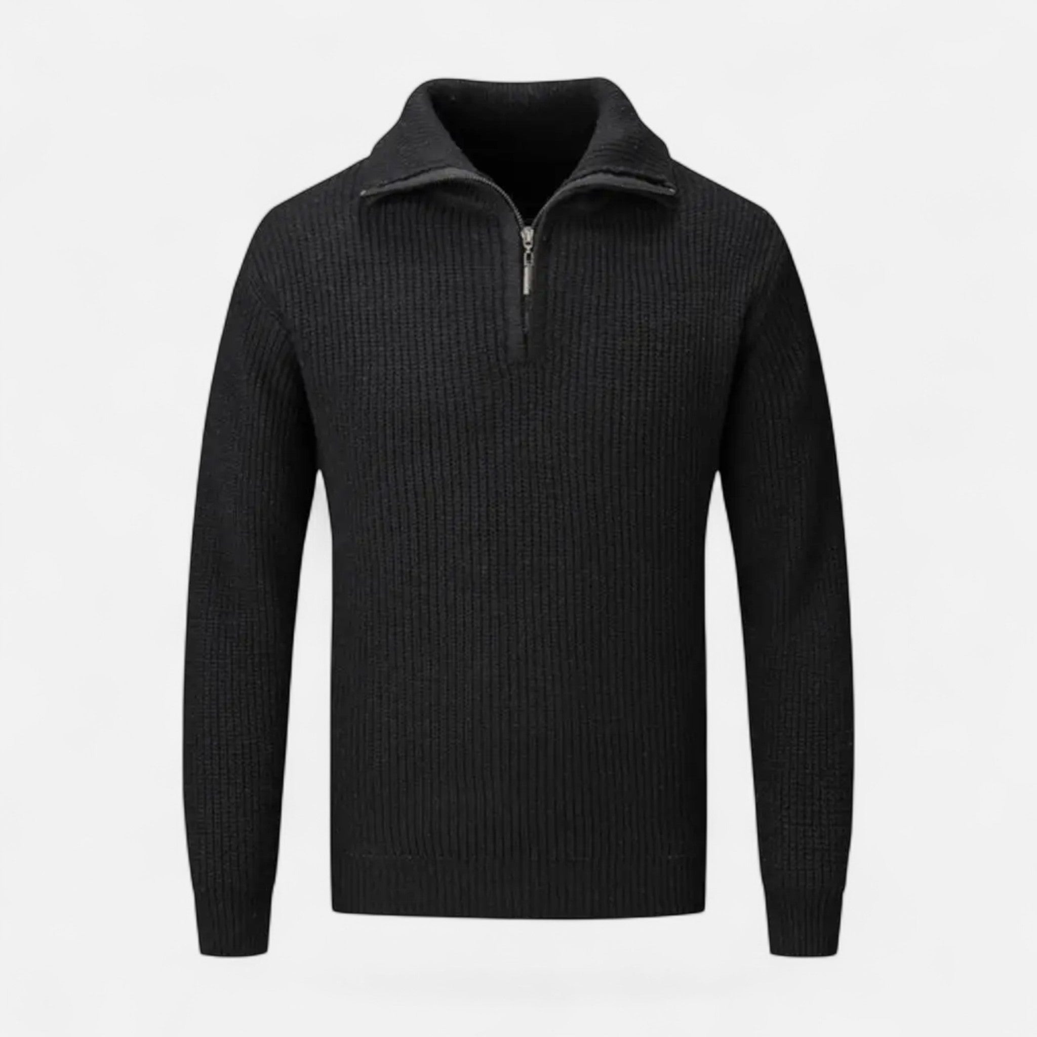 Mænds Ribstrikkede Half-Zip Uldblandingsstrik