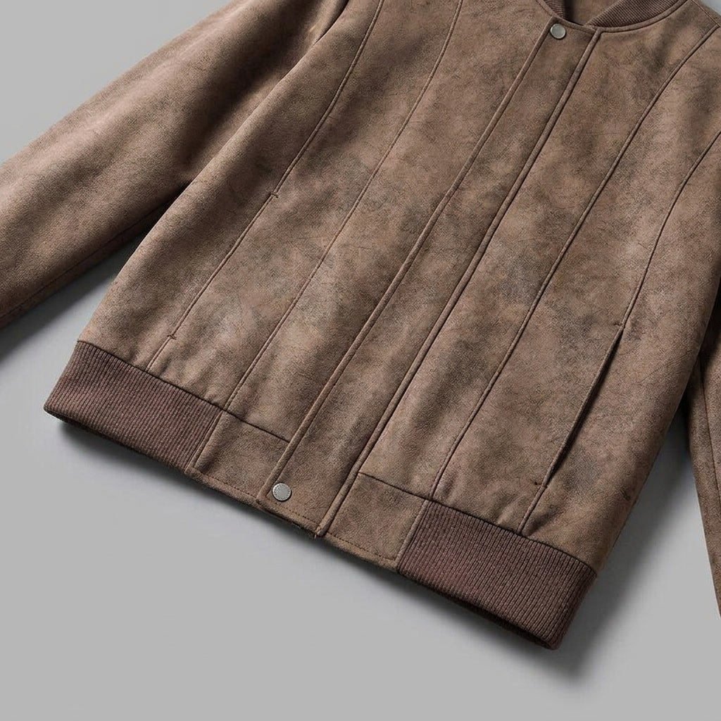 Blouson aviateur pour hommes à effet daim avec fermeture éclair