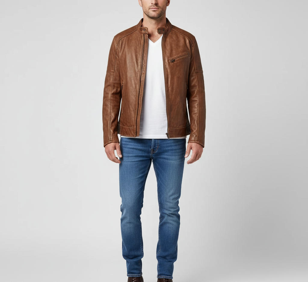 Bellivaro ανδρικό δερμάτινο μπουφάν από γνήσιο δέρμα με κλείσιμο με φερμουάρ