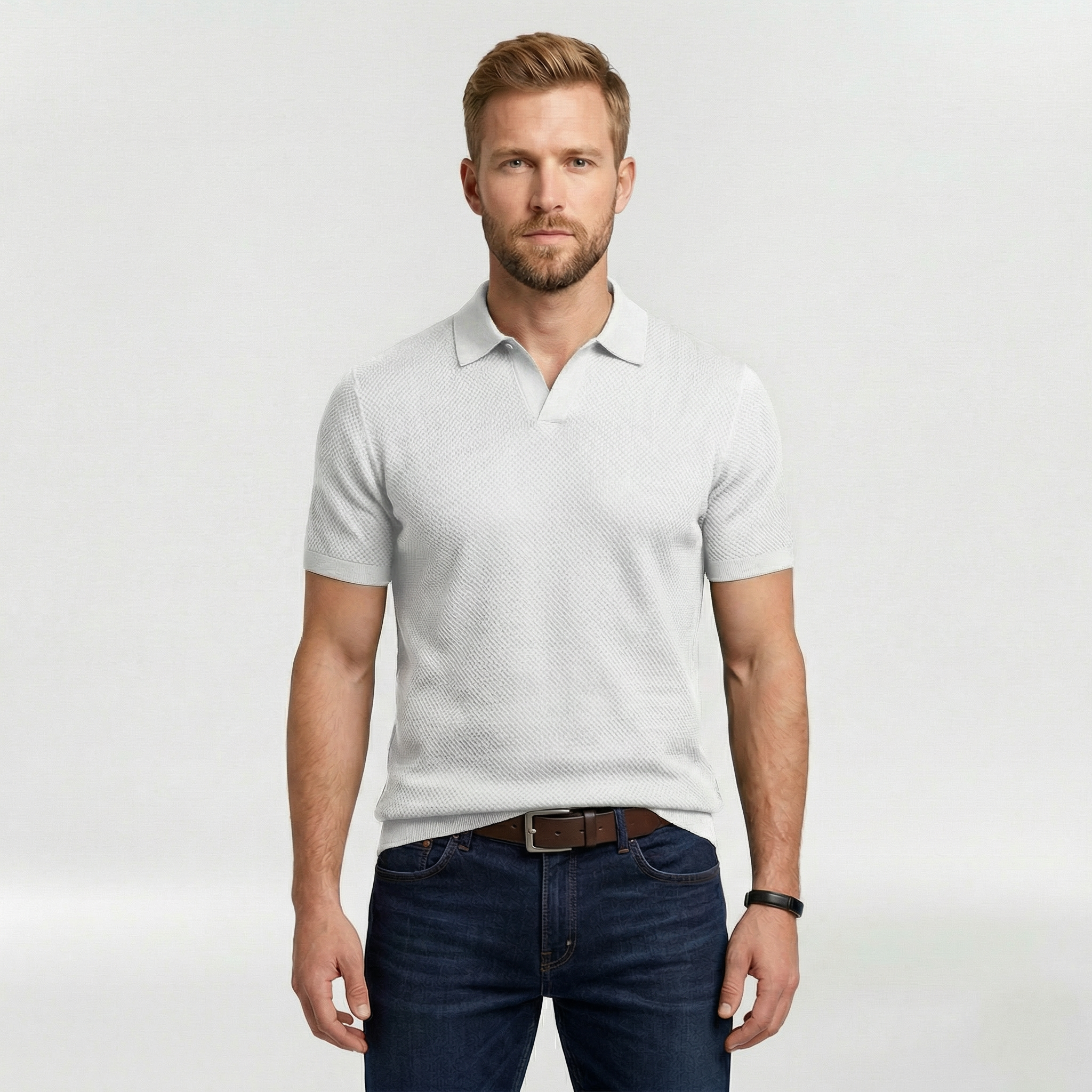 Camiseta tipo polo para hombre en tejido texturizado con mangas cortas para uso diario