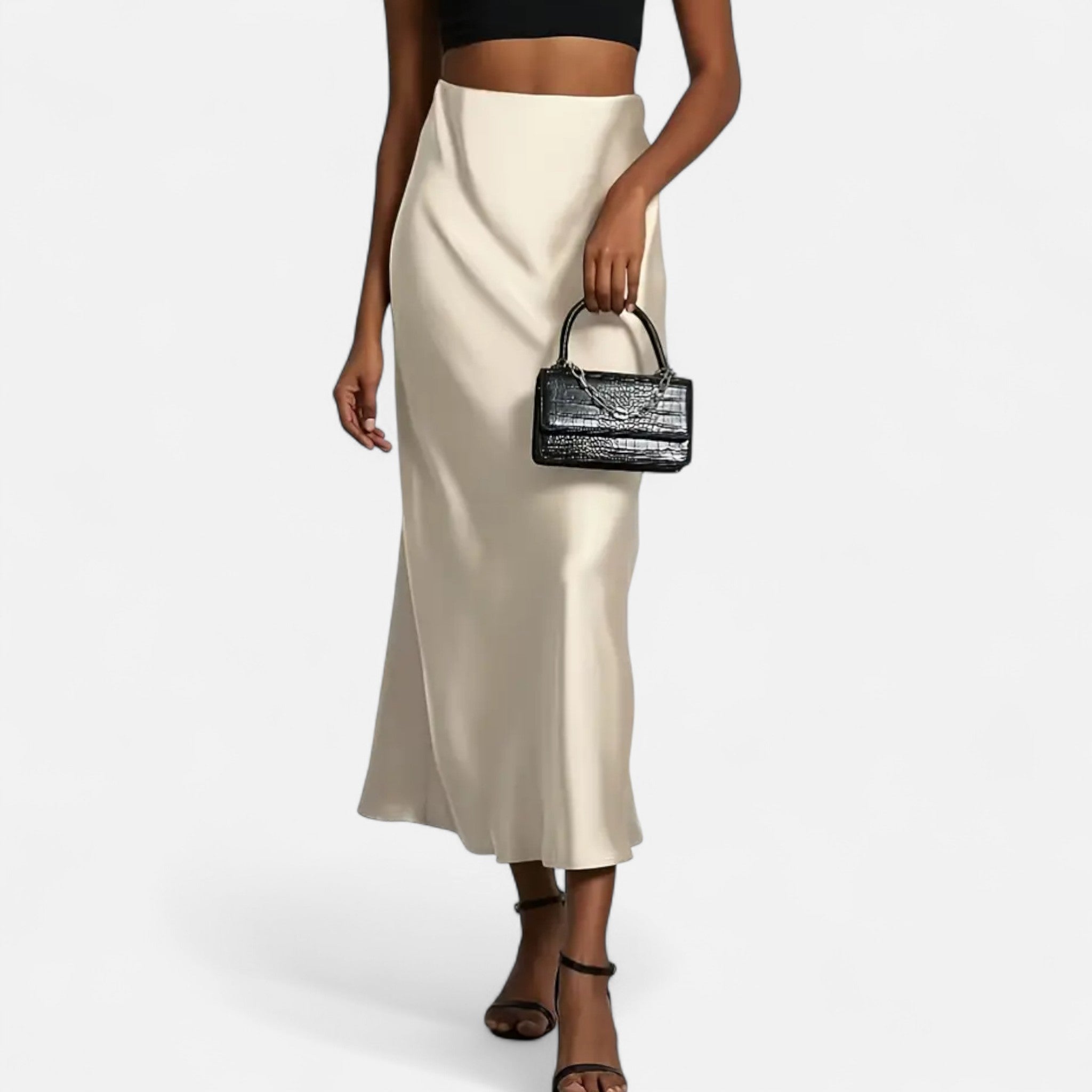 Women's High-Waisted Satin Midi Skirt