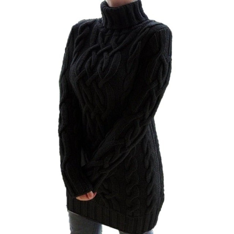 Kabelstrikket Rullekravekjole til Kvinder