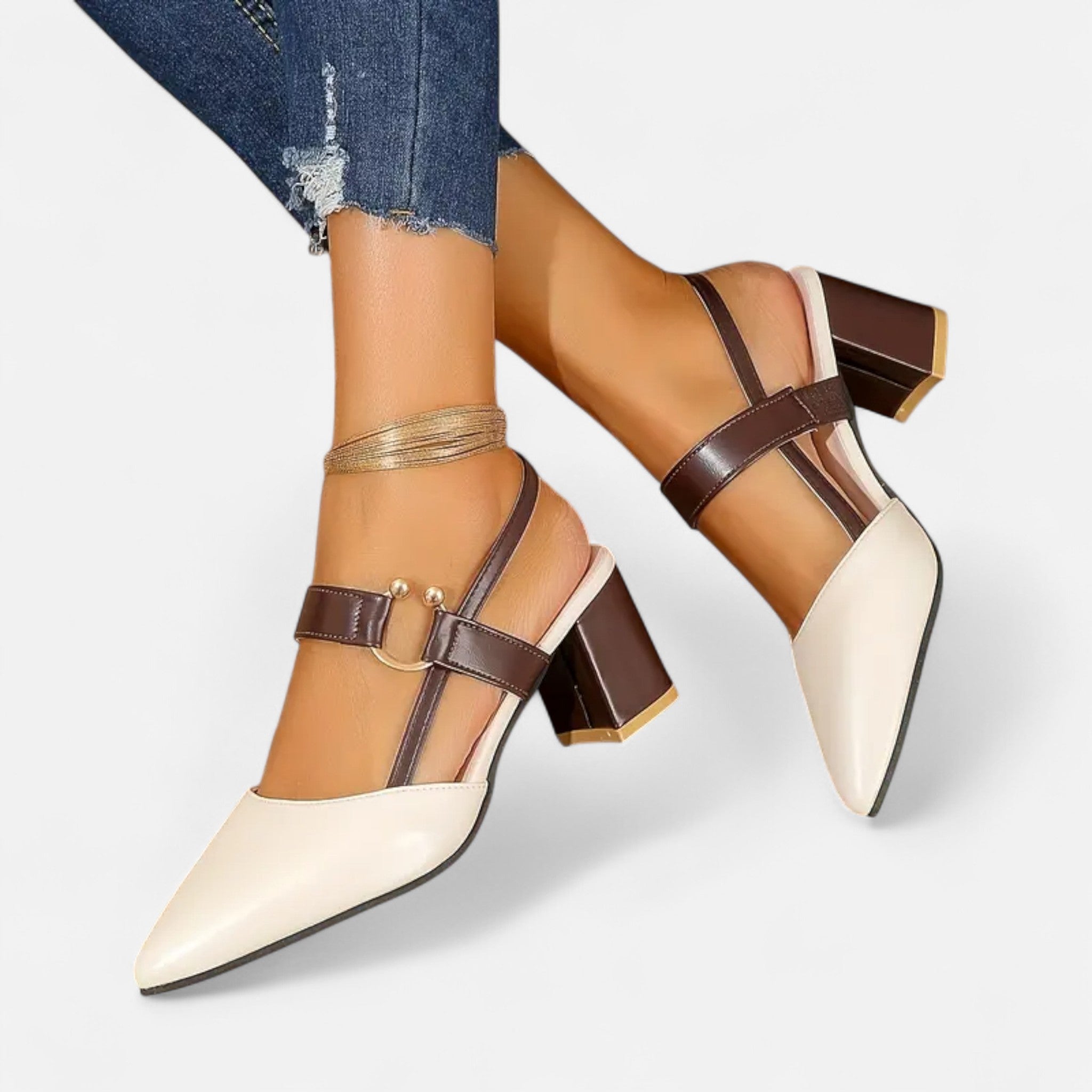 Sandales pour femme – Bout pointu, talon moyen épais